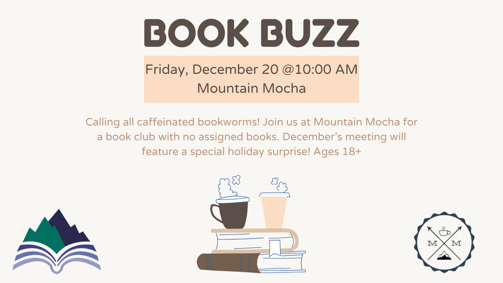 Book Buzz, Mountain Mocha, Walhalla SC, Friday, Dec 20, 10 AM