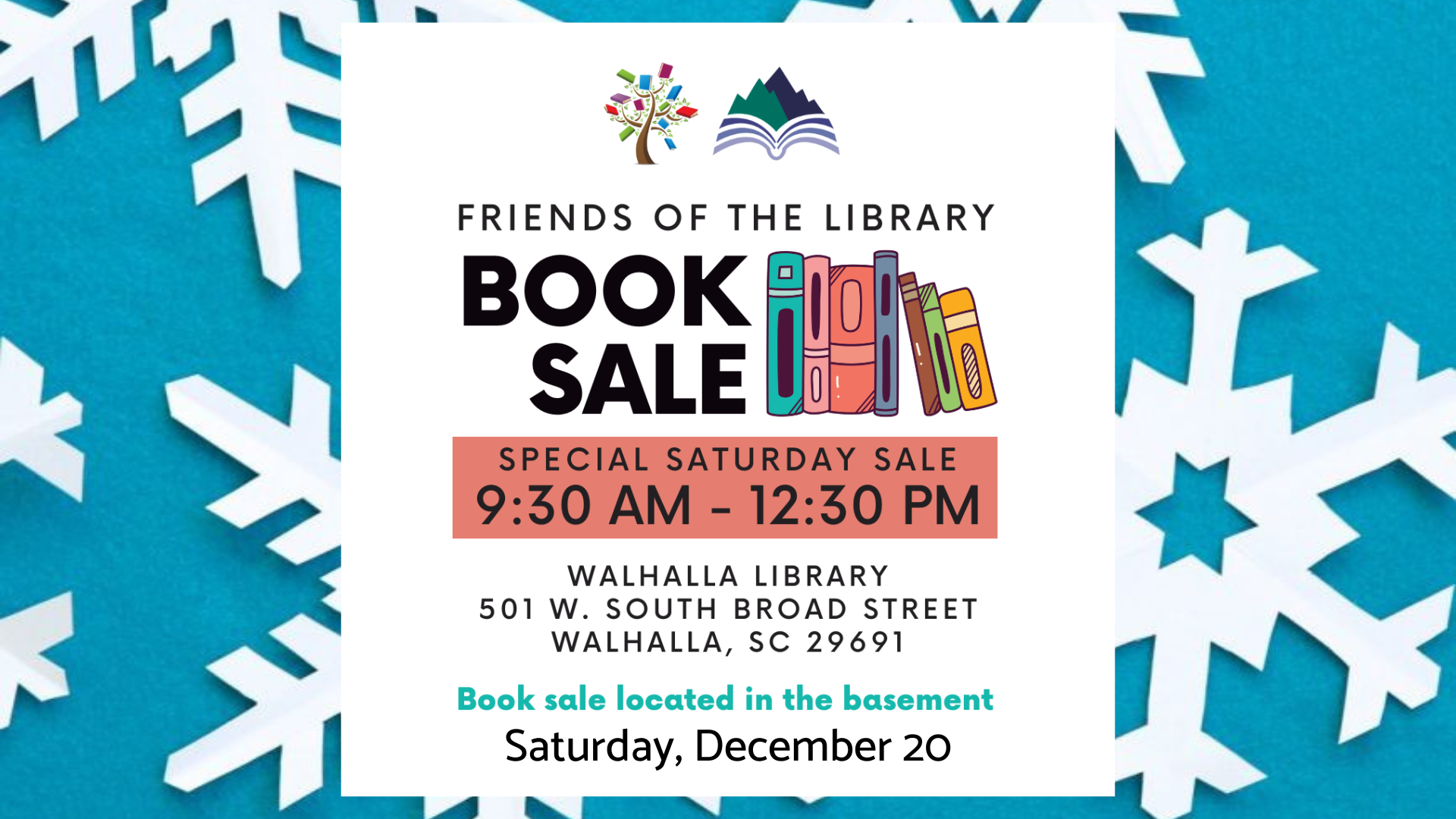 Saturday Used Book Sale, Walhalla Library, Saturday, December 20, 9:30-12:30