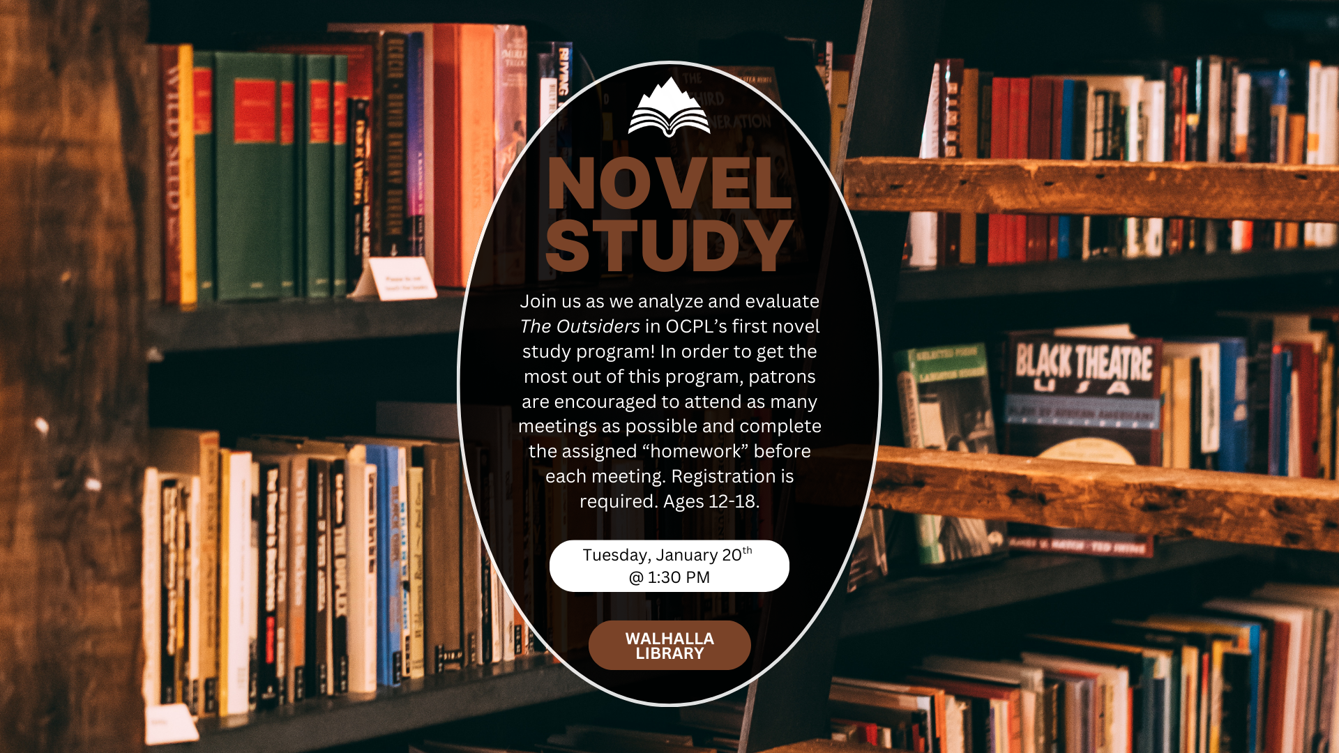 Novel study, Walhalla Library, Tuesday, January 20, 1:30 PM - register by clicking slide