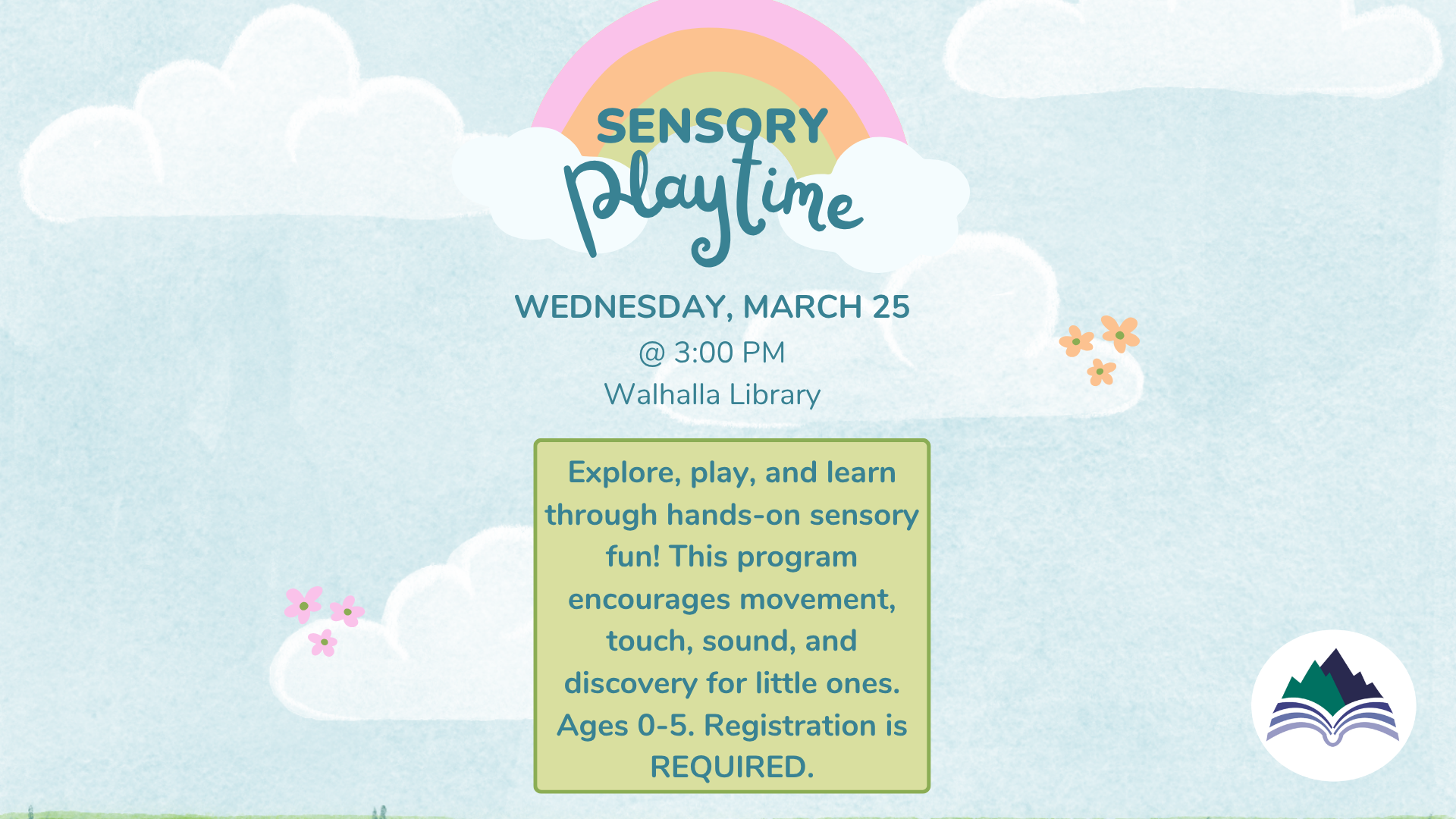 Sensory Playtime, Walhalla Library, Wednesday, March 25, 3:00 PM; register at https://oconeelibrary.org/event/sensory-playtime-3/