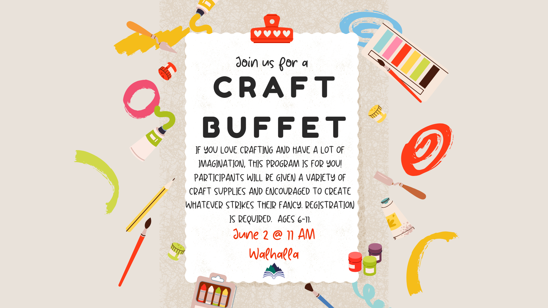 Craft Buffet, Walhalla Library, Tuesday, June 2, 11:00 AM