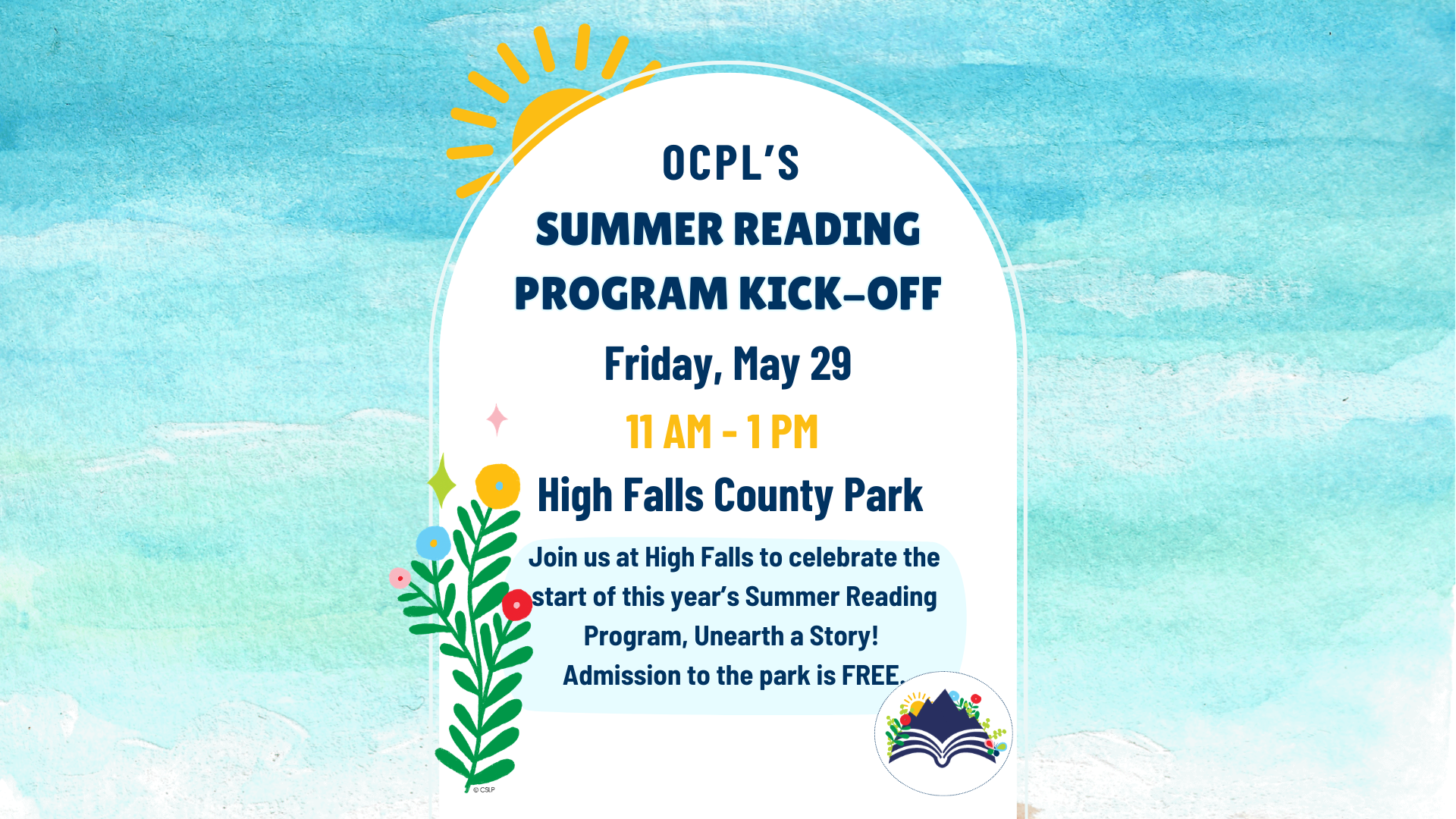 Summer Reading Kickoff, High Falls County Park, Friday, May 29, 11-1:00 free admission to the park