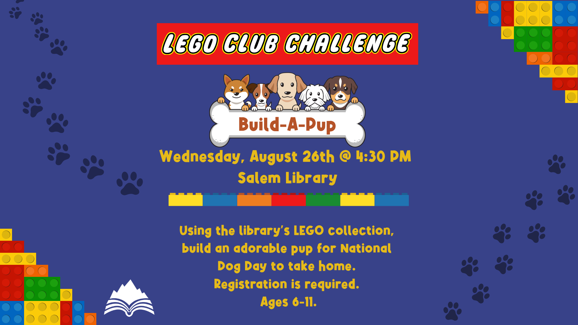 LEGO Club Challenge - Build-A-Pup, Wednesday, August 26, 4:30 PM, Salem Library