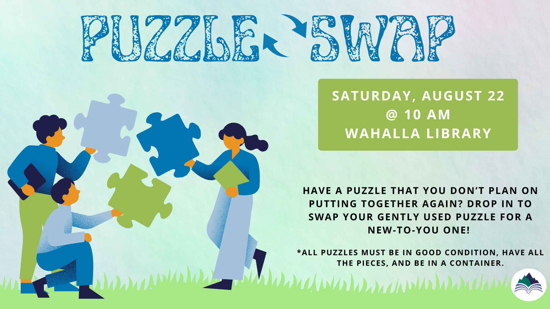 Puzzle Swap, Saturday, August 22, 10-11:00 AM, Walhalla Library