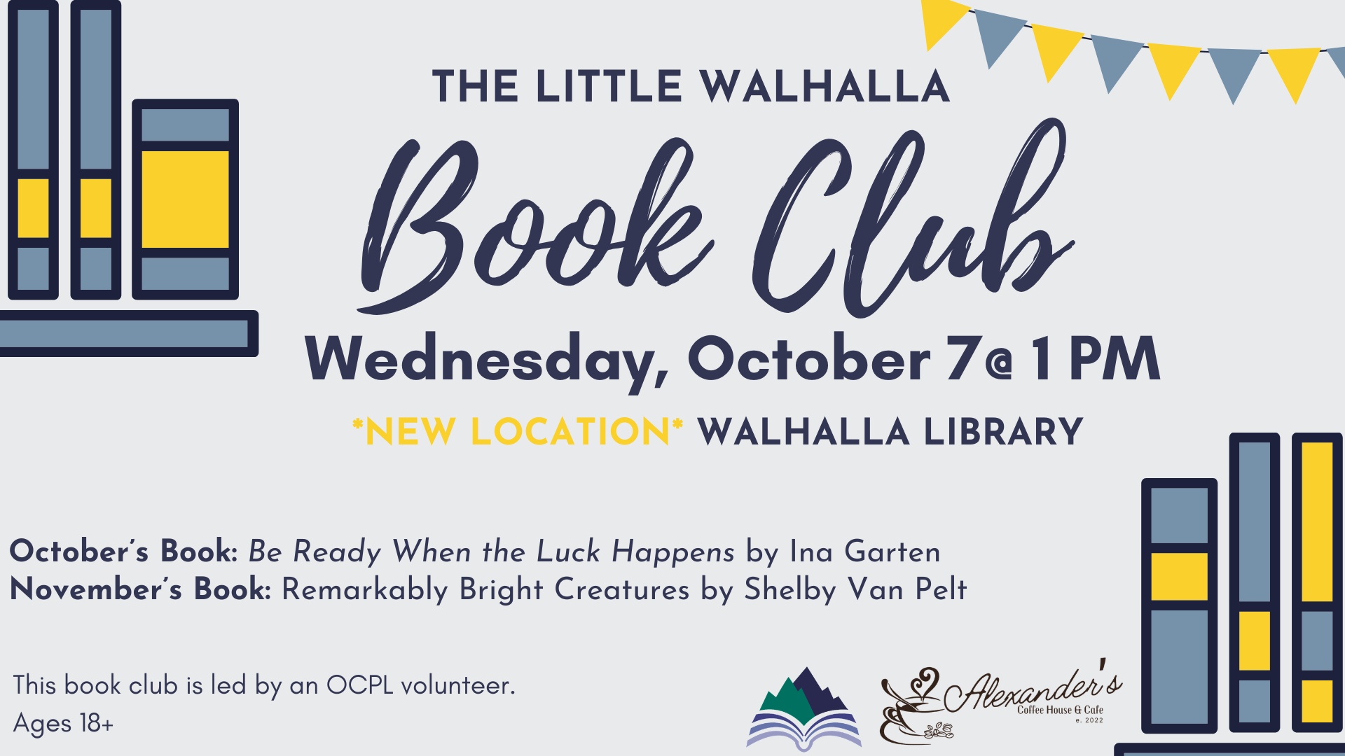 Little Walhalla Book Club, Wednesday, October 7, 1:00 PM, Walhalla Library