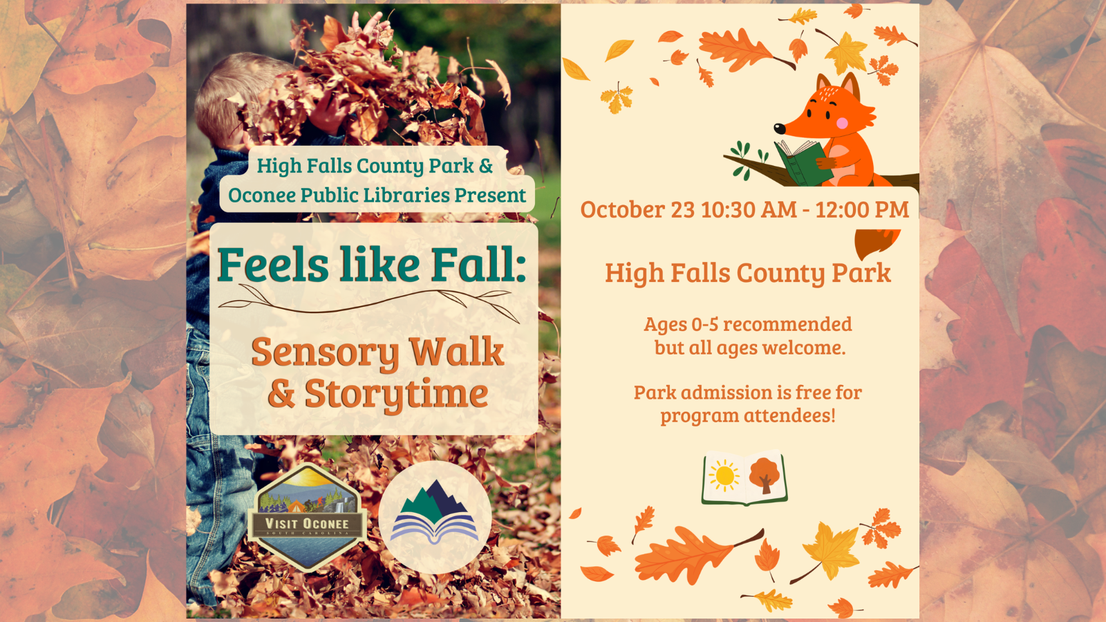Feels Like Fall Sensory Walk and Story Time, High Falls County Park, Friday, October 23, 10:30 AM